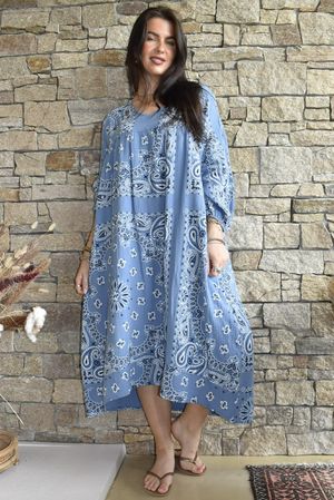 Kasbah Bubble Cotton Bandana Peasant Dress Demin
